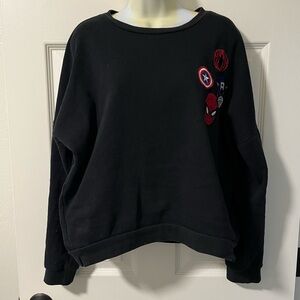 Marvel Spider-Man Captain Embroidered Black Crop Crewneck Sweatshirt Women’s XL